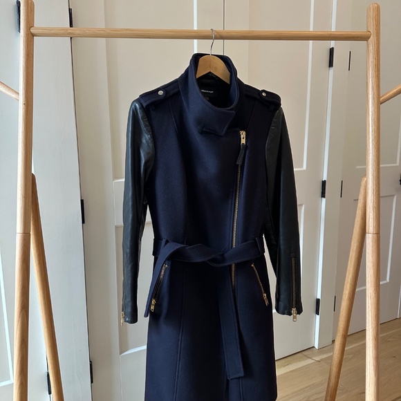 Mackage Dale belted Navy wool trench - Picture 3 of 10